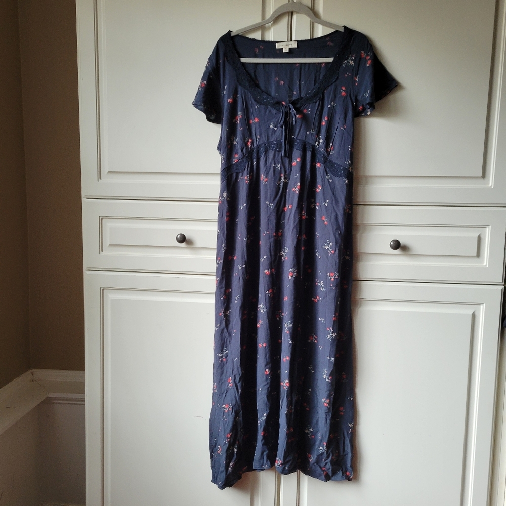 NWT Lucky Brand Black Floral Flutter Sleeve Slip Dress Boho XL